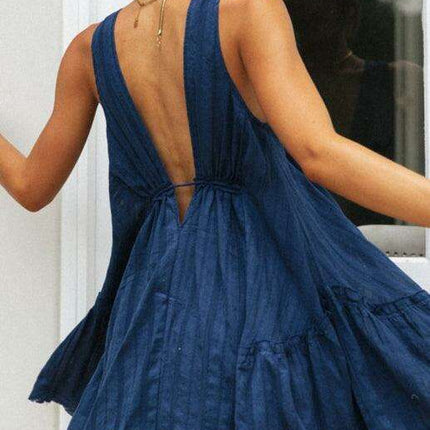 Chic Retro V-Neck Cotton Dress - Stylish Women's Wardrobe Essential