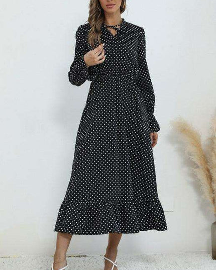 Retro Polka Dot V-Neck Dress with Flattering Tie Waist - Timeless Style