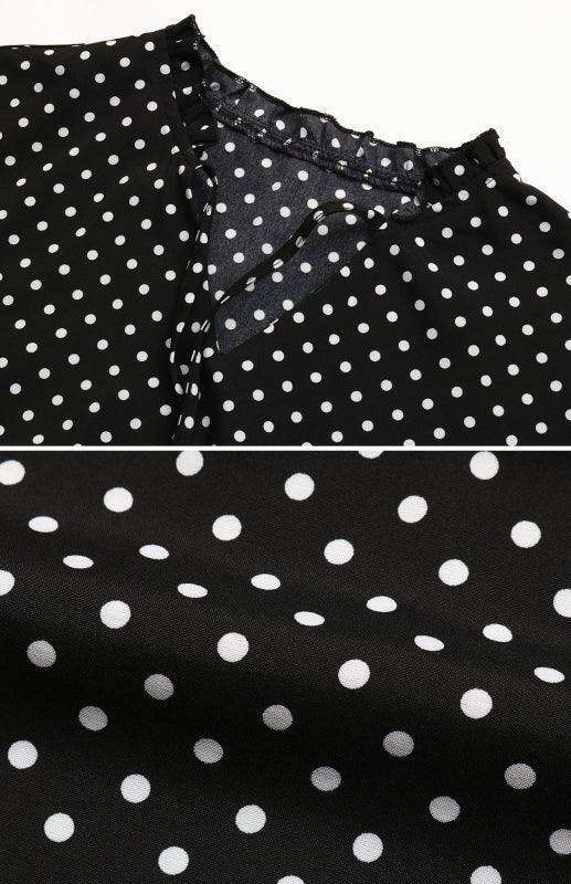 Retro Polka Dot V-Neck Dress with Flattering Tie Waist - Timeless Style