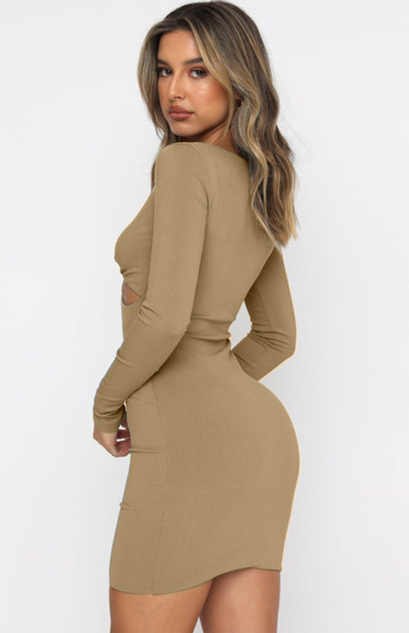 Deep V-Neck Bodycon Cocktail Dress with Cutout Detail