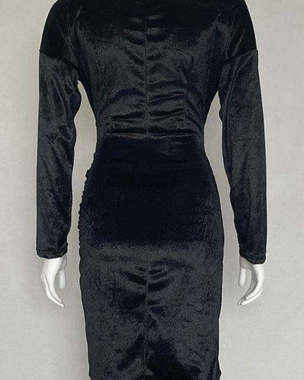 Velvet Vixen V-Neck Bodycon Dress with Elegant Split Detail - Perfect for Evening Affairs!