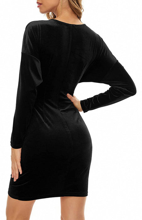 Velvet Vixen V-Neck Bodycon Dress with Elegant Split Detail - Perfect for Nighttime Soirees!