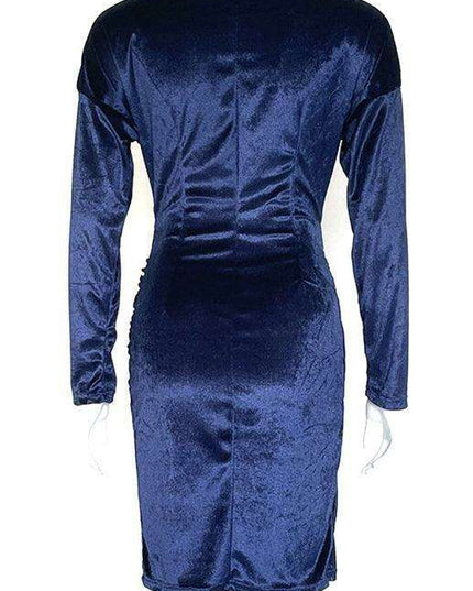 Velvet Vixen V-Neck Bodycon Dress with Elegant Split Detail - Perfect for Evening Affairs!