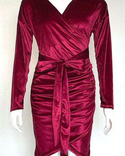 Velvet Vixen V-Neck Bodycon Dress with Elegant Split Detail - Perfect for Evening Affairs!