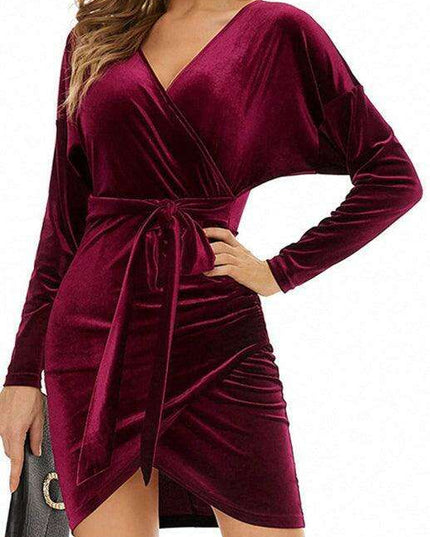 Velvet Vixen V-Neck Bodycon Dress with Elegant Split Detail - Perfect for Evening Affairs!
