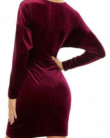 Velvet Vixen V-Neck Bodycon Dress with Elegant Split Detail - Perfect for Evening Affairs!