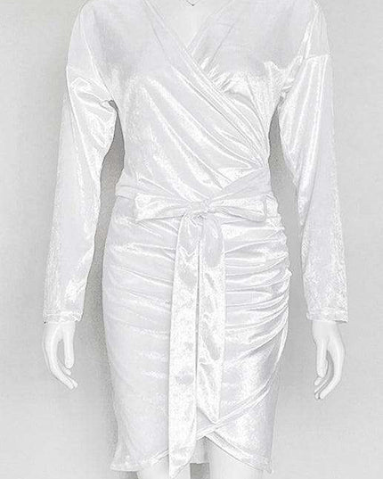 Velvet Vixen V-Neck Bodycon Dress with Elegant Split Detail - Perfect for Evening Affairs!