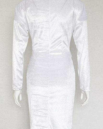 Velvet Vixen V-Neck Bodycon Dress with Elegant Split Detail - Perfect for Evening Affairs!