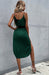 Boho Chic Polyester Maxi Dress with Slit Hem & Sling Collar - Women's Summer Fashion