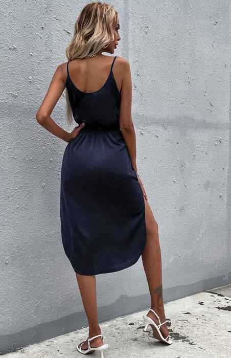 Boho Chic Polyester Maxi Dress with Split Hem for Women