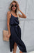 Bohemian Polyester Maxi Dress with High Slit & Sling Neckline - Women's Summer Style