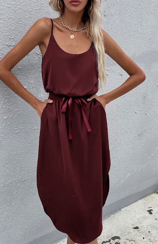 Women's Solid Color Package Hip Slit Dress