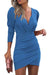 Elegant Pleated V-Neck Cocktail Dress with Long Sleeves - Chic Party Attire