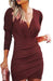 Elegant Pleated V-Neck Cocktail Dress with Long Sleeves - Chic Party Attire