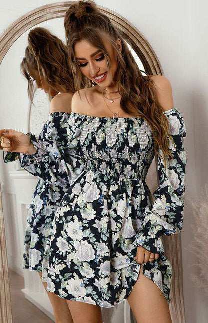 Retro Elegance Puff Sleeve Resort Dress - Women's Vintage Style Attire