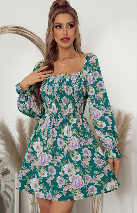 Chic Retro Resort Dress with Puffed Sleeves for Women