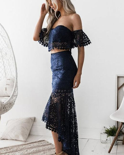 Elegant One-Shoulder Lace Dress with Graceful Petal Sleeves