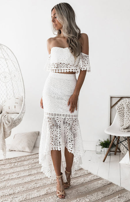 Enchanting Lace One-Shoulder Dress with Delicate Petal Sleeves