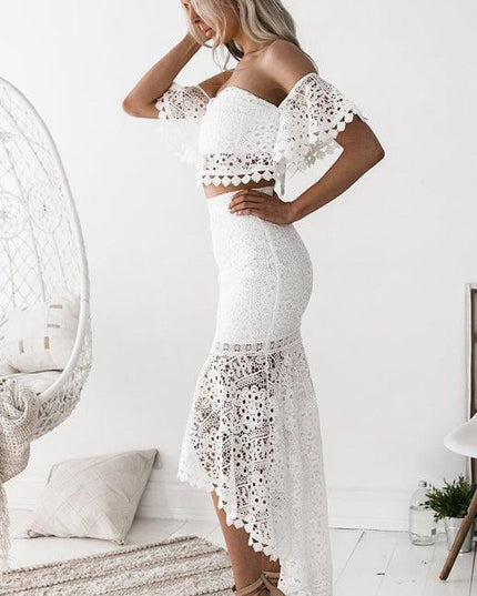 Elegant One-Shoulder Lace Dress with Graceful Petal Sleeves