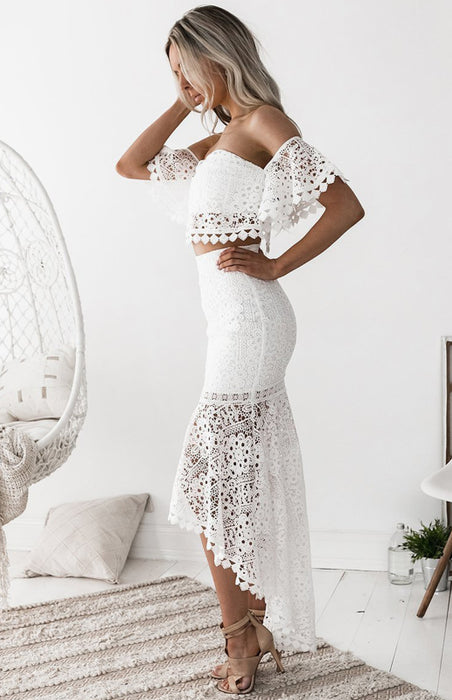 Elegant Lace Off-Shoulder Dress with Flowy Petal Sleeves