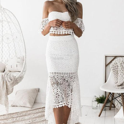 Elegant One-Shoulder Lace Dress with Graceful Petal Sleeves