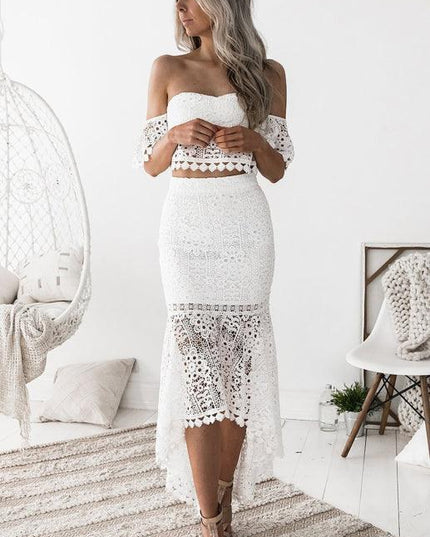 Elegant One-Shoulder Lace Dress with Graceful Petal Sleeves