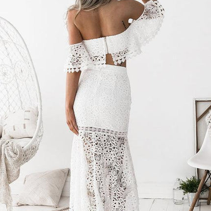 Elegant One-Shoulder Lace Dress with Graceful Petal Sleeves