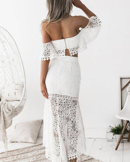 Elegant One-Shoulder Lace Dress with Graceful Petal Sleeves