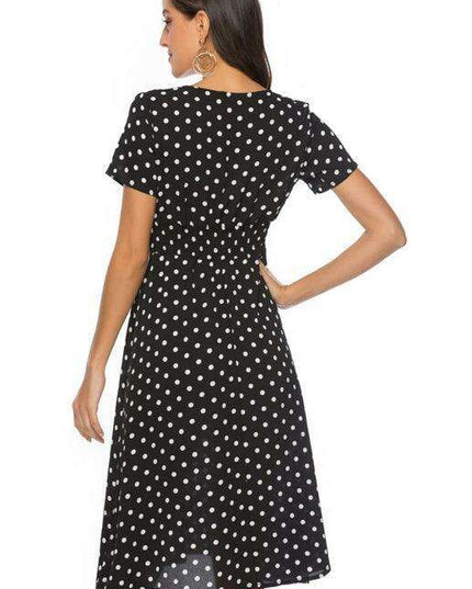 Retro Polka Dot V-Neck Summer Dress with Vintage Flair