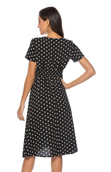 Vintage Vibe Polka Dot V-Neck Summer Dress for Women