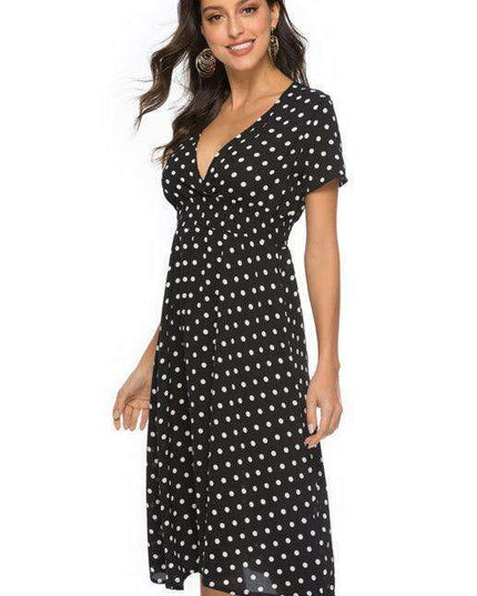 Retro Polka Dot V-Neck Summer Dress with Vintage Flair