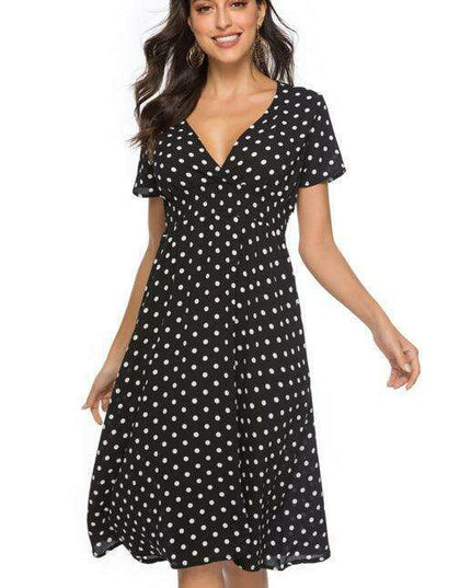 Retro Polka Dot V-Neck Summer Dress with Vintage Flair