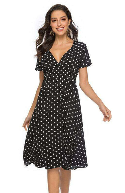 Retro Polka Dot V-Neck Summer Dress with Vintage Flair