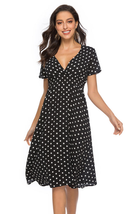 Vintage Vibe Polka Dot V-Neck Summer Dress for Women