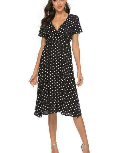Retro Polka Dot V-Neck Summer Dress with Vintage Flair