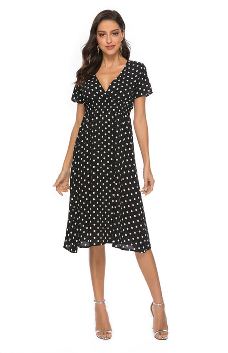 Vintage-inspired Polka Dot V-Neck Summer Dress