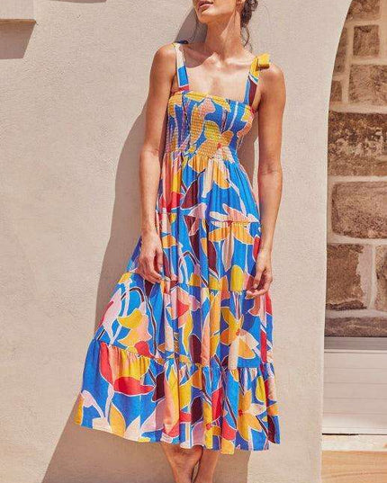 Boho Vibes Sleeveless Maxi Dress with Pop Print