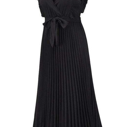 Lotus Blossom Chiffon Dress with Flutter Sleeves and Deep V-Neck