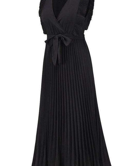 Lotus Blossom Chiffon Dress with Flutter Sleeves and Deep V-Neck