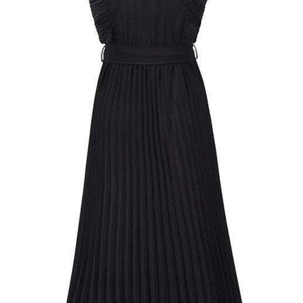 Lotus Blossom Chiffon Dress with Flutter Sleeves and Deep V-Neck