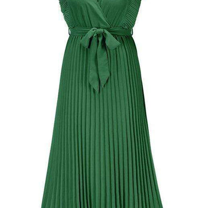 Lotus Blossom Chiffon Dress with Flutter Sleeves and Deep V-Neck