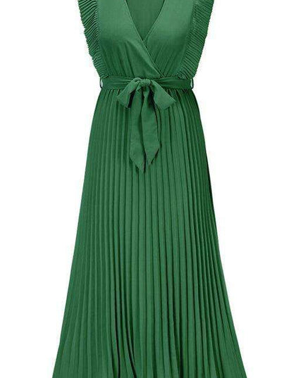 Lotus Blossom Chiffon Dress with Flutter Sleeves and Deep V-Neck