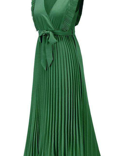 Lotus Blossom Chiffon Dress with Flutter Sleeves and Deep V-Neck