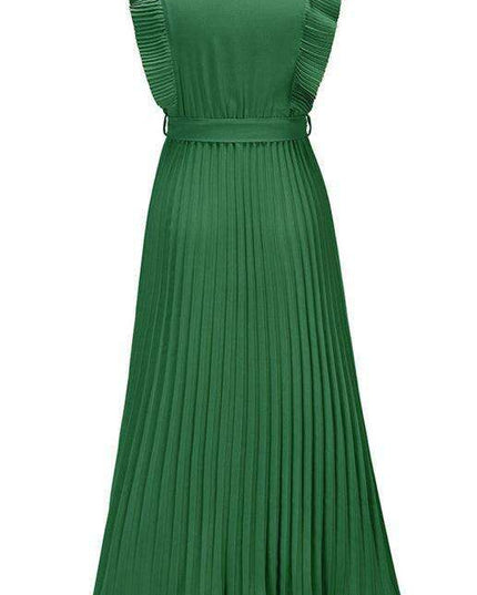 Lotus Blossom Chiffon Dress with Flutter Sleeves and Deep V-Neck