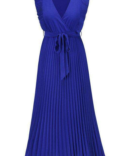 Lotus Blossom Chiffon Dress with Flutter Sleeves and Deep V-Neck