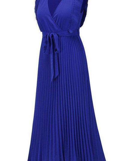 Lotus Blossom Chiffon Dress with Flutter Sleeves and Deep V-Neck