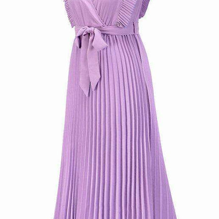 Lotus Blossom Chiffon Dress with Flutter Sleeves and Deep V-Neck