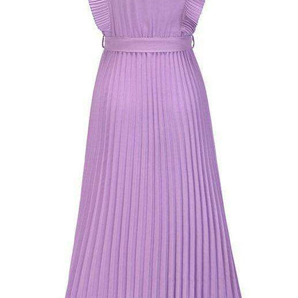 Lotus Blossom Chiffon Dress with Flutter Sleeves and Deep V-Neck