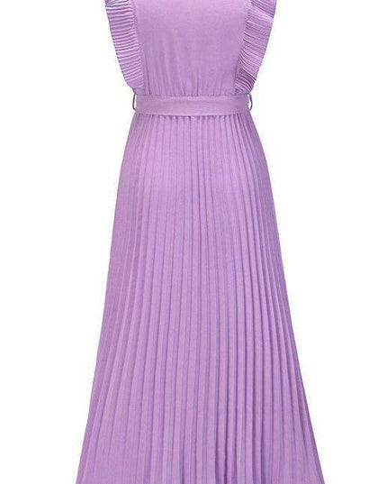 Lotus Blossom Chiffon Dress with Flutter Sleeves and Deep V-Neck