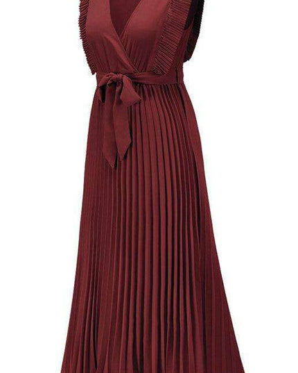 Lotus Blossom Chiffon Dress with Flutter Sleeves and Deep V-Neck